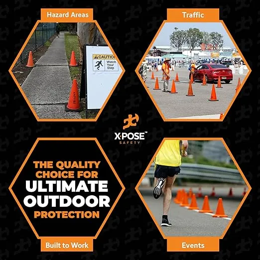 Xpose Safety 18 Inch Orange Traffic Cones, 4-Pack - Multipurpose PVC Plastic Safety Cone for Parking, Soccer, Caution, Kids and Construction - MUTCD Compliant - Xpose Safety