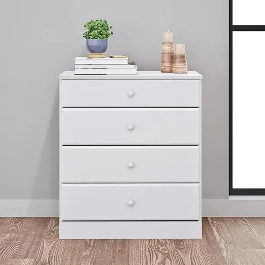 Prepac Astrid Simplistic 4-Drawer Dresser for Bedroom, Functional Bedroom Dresser Chest of Drawers 16" D x 30" W x 36.25" H, White, WDBR-0401-1