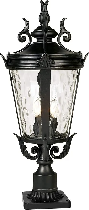 John Timberland Marseille Rustic Vintage Outdoor Post Light with Pier Mount Textured Black Metal 27" Clear Hammered Glass for Exterior House Porch Patio Outside Deck Garden Driveway Walkway