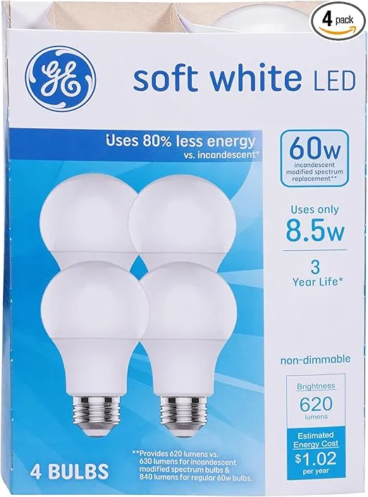 GE Lighting 120670 8.5W A19 MB Bulb - Pack of 4