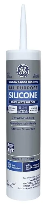 GE All Purpose Silicone Caulk - 100% Waterproof Silicone Sealant, Stronger Adhesion, Freeze & Sun Proof - 10 oz Cartridge, Clear, Pack of 1
