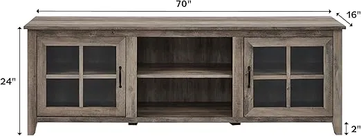 Walker Edison Portsmouth Classic 2 Glass Door TV Stand for TVs up to 80 Inches, 70 Inch, Rustic Oak