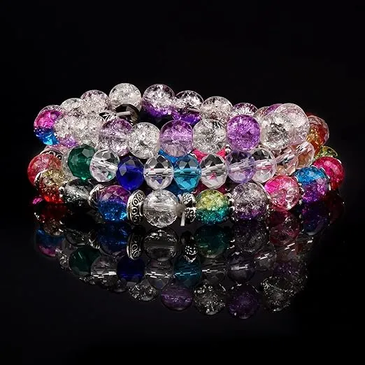 QUEFE 400pcs 8mm Glass Beads for Jewelry Making Bracelets Including 200pcs Faceted Crystal Crackle Lampwork Glass Round Beads Assorted Colors(2 Box)