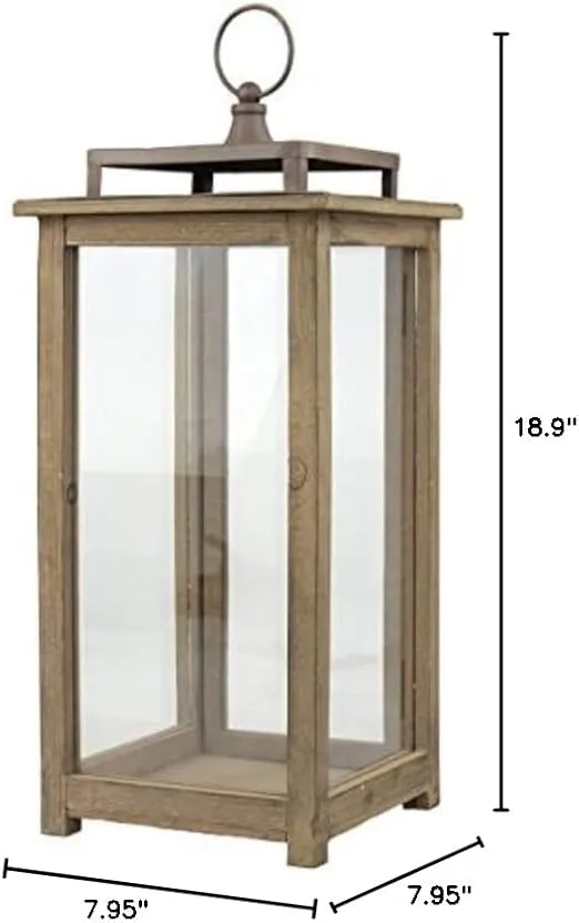 Stonebriar 18 Inch Rustic Wooden Candle Hurricane Lantern, For Table Top, Mantle, Wall Hanging, or Garden Display, Indoor & Outdoor Use, Extra Large