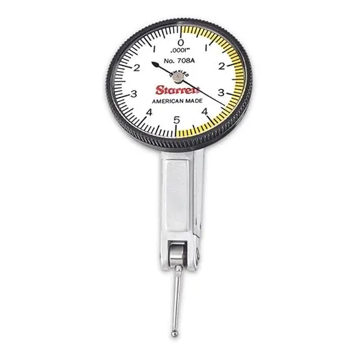 Starrett Dial Test Indicator with Dovetail Mount and Case - White Dial Face, .010" Range, 0-5-0 Dial Reading, .0001" Graduations - 708AZ