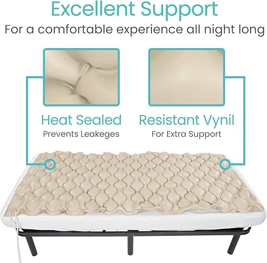 Vive Alternating Air Pressure Mattress Pad Replacement - The Original Bed Sore Prevention Solution - Hospital & Home Mattress Topper - Includes Waterproof Inflatable Ulcer Cushion Pad, Heat Resistant
