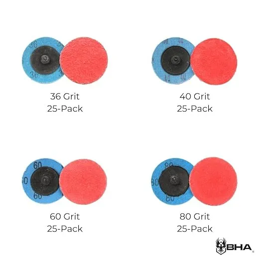 BHA Premium Ceramic Quick Change Sanding Discs Type R Male - Roll On 2", 40 Grit - 25 Pack