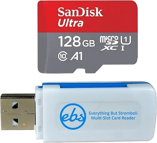 SanDisk 128GB Micro SDXC Ultra Memory Card Class 10 UHS-1 Works with Nintendo Switch Lite Gaming System (SDSQUAR-128G-GN6MN) Bundle with (1) Everything But Stromboli Micro SD Multi-Slot Card Reader