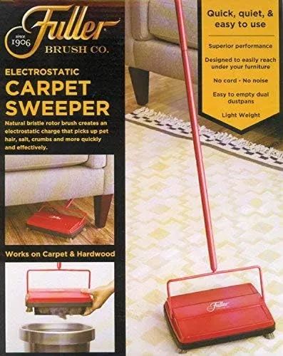 Fuller Brush 17052 Electrostatic Carpet & Floor Sweeper - 9" Cleaning Path - Lightweight - Ideal for Crumby Messes - Works On Carpets & Hard Floor Surfaces Red