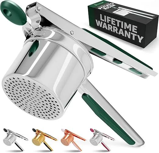 PriorityChef Large 15oz Potato Ricer, Heavy Duty Stainless Steel Potato Masher and Ricer Kitchen Tool, Press and Mash Kitchen Gadget For Perfect Mashed Potatoes - Everytime, Green