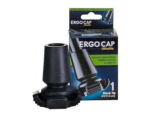 Ergocap® Ultralite Crutch/Cane Rubber Tip - Rubber Replacement Foot Pad for Canes/Crutches - Stable Four Point, Engineered to Mimic The Joint Articulation of The Foot/Ankle (1 Unit-Universal)