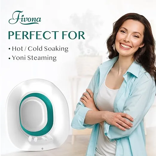 Fivona Expandable Sitz Bath Seat for Soak and Steam - Postpartum Essentials Care and Hemorrhoid Treatment - Unisex and Universal Fit Over the Toilet Yoni Steaming Bowl - At-Home Soothing Relief Device