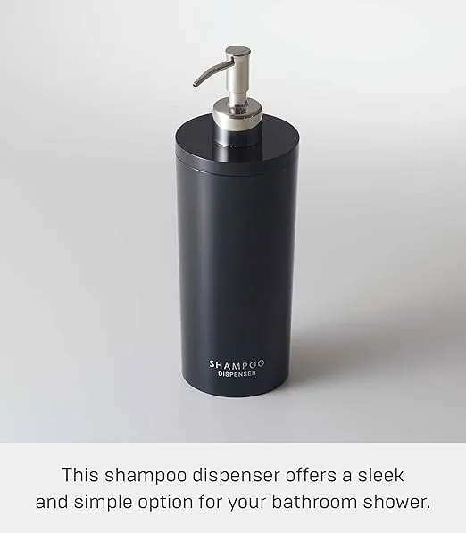 Yamazaki 2929 Tower Shampoo Dispenser Contemporary Bottle Pump for Shower, Round, Black & Silver
