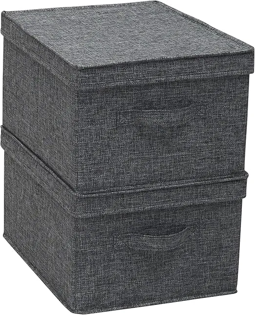 Household Essentials Large Fabric Storage Bins with Lids, Graphite, Set of 2