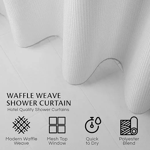 Waffle Weave Shower Curtain With Liner Sets - Modern Shower Curtain for Bathroom With Mesh Top Window - Premium Quality Fabric Snap Shower Curtain