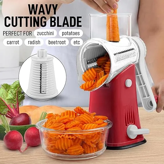 Zulay Rotary Cheese Grater 5 Blade Cheese Shredder - Manual Hand Crank Cheese Grater With Reinforced Suction & 5 Interchangeable Drums - Easy to Use Vegetable Chopper - Elegant Candy