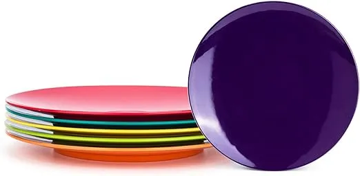 KX-WARE Melamine Plates, 10.5-inch Dinner Plates set of 6 Multicolor, 100% Melamine Dishwasher Safe BPA Free