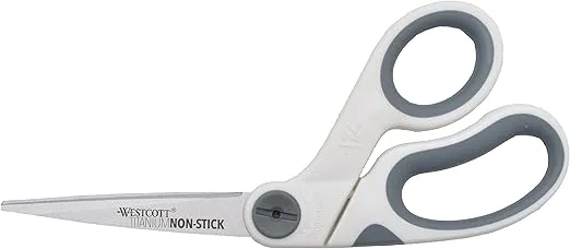Westcott 8" Bent Titanium Bonded Non-Stick Craft Scissors with Adjustable Glide Feature (16374),White With Gray Accents