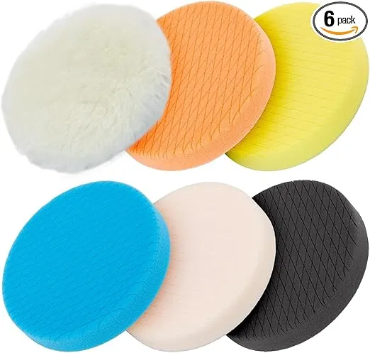 Autolock 6" Buffing Polishing Pads, 6Pcs 6.5inch 165mm Face for 6 Inch Backing Plate Compound Buffing Sponge and Woolen Pads Cutting Polishing Pad Kit for Car Buffer Polisher, Polishing and Waxing