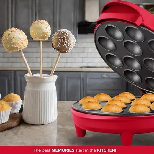 Holstein Housewares Cake Pop Maker, Red - Makes 12 Cake Pops, Non-Stick Coating, Perfect for Birthday and Holiday Parties