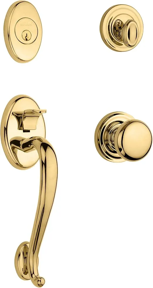 Baldwin Estate Polished Brass Logan Single Cylinder Sectional Handleset with Classic Round Knob, 85315.003.ENTR