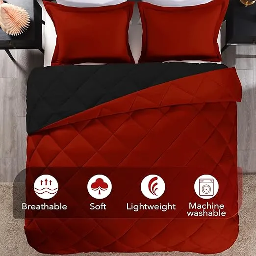 downluxe Full Size Comforter Set - Red and Black Full Comforter - Soft Bedding Sets for All Seasons -3 Pieces Comforter Set Full with 2 Reversible Pillow Shams