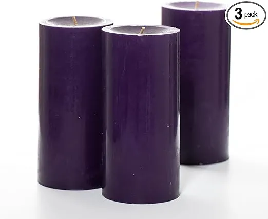 Richland Set of 3 Purple Pillar Candles 3" x 6" Unscented for Weddings Home Holidays Relaxation Spa Church