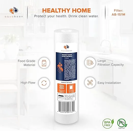Aquaboon 10” x 2.5” Whole House and Reverse Osmosis Sediment 1 Micron Water Filter Cartridge | COMPATIBLE WITH: Culligan P1, Pentek P1, PD-1-934, P5, AP110, WFPFC5002, CFS110, RS14, WHKF-GD05 (4-PACK)