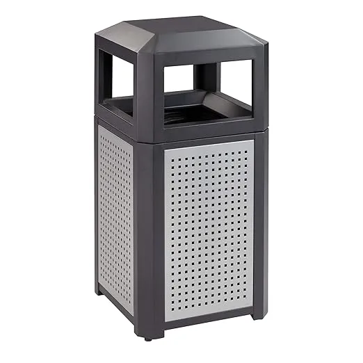 Safco Evos Steel Trash Can, 15 Gallons, Indoor and Outdoor Use, Heavy Duty Garbage Can with Plastic Liner