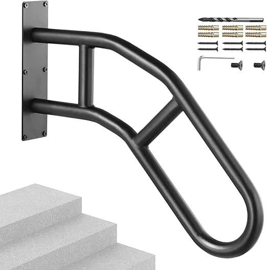 VEVOR Handrails for Outdoor Steps, 29" Length Wall Mount Safety Railings for 1-3 Steps, U-Shaped Handrail with Matte Black Finished, Stair Handrails for Kids, Elderly, Pregnant Women, Disabled