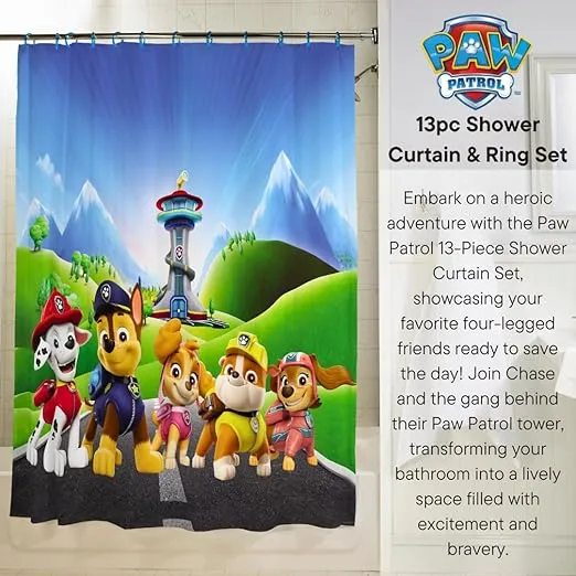 Franco Nickelodeon Paw Patrol 13 Piece Shower Curtain and Ring Set, (100% Officially Licensed Product)