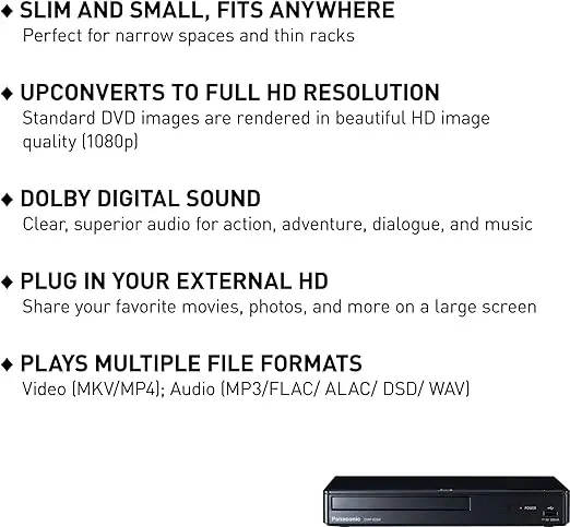 Panasonic Blu Ray DVD Player with Full HD Picture Quality and Hi-Res Dolby Digital Sound, DMP-BD84P-K, Black