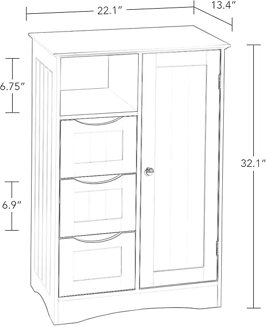 RiverRidge Ashland Bathroom Storage Cabinet with 3 Drawers, Adjustable Shelf & Beadboard Styling - White Bathroom organizer - Freestanding Storage Cabinet