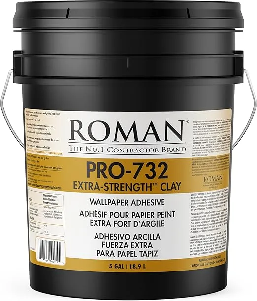 ROMAN Products 010005 PRO-732 Extra-Strength Clay Wallpaper Adhesive, 5 Gal, 1,000 Sq. Ft, White