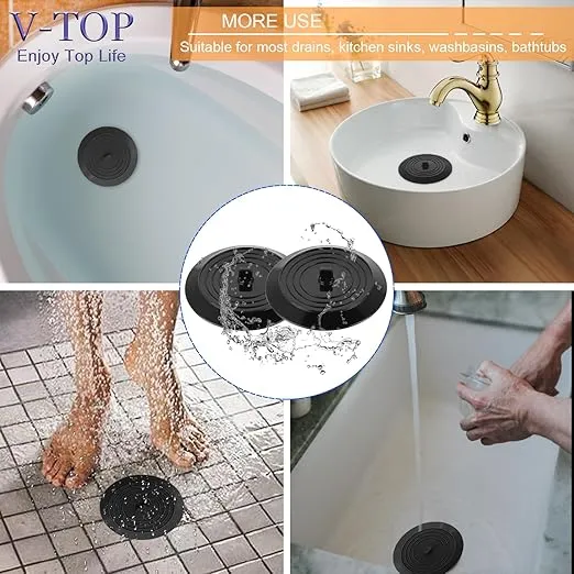 V-TOP Bathtub Drain Stopper 2 Pack, 5 inches Silicone Tub Stopper Shower Drain Cover, Bath Tub Plug Hair Stopper,Universal Flat Suction Renter Friendly Bath Accessories