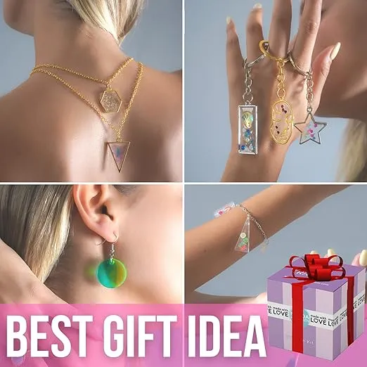 MODDA UV Resin Kit with Video Course, Resin Jewelry Making Kit for Adults, Teen Girls, Beginners, Includes UV Resin, UV Lamp, Resin Glitters, Foil Flakes, Silicone Molds for DIY Arts and Crafts