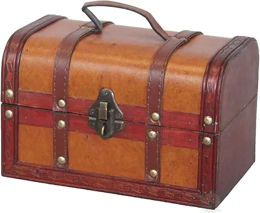 Vintiquewise(TM Decorative Wood Leather Treasure Box (Small Trunk Only)