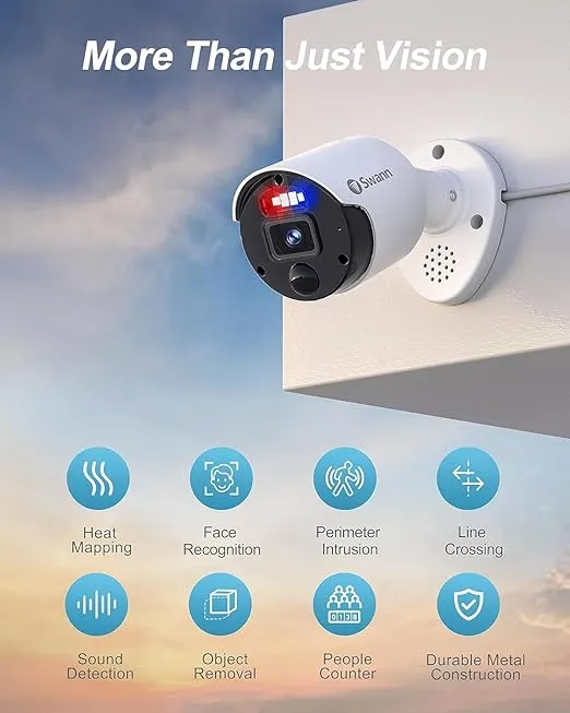 Swann Pro 4K Ultra HD, 8 Channel Security System, 2TB NVR, 4 Bullet PoE IP Cameras Outdoor, Wired Surveillance CCTV, Heat Motion Vehicle Detection, LED Light, 24/7 Recording Security Camera, 889804