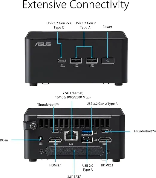 ASUS NUC 14 Pro Slim Barebone with Intel 14th Gen Core Ultra 7 155H (NPU Support), Up to 96GB DDR5 RAM, Dual Storage Design, Thunderbolt 4, Wi-Fi 6E & Bluetooth 5.3, with VESA Mount