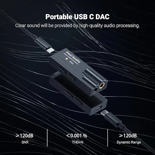 Fosi Audio DS1 USB C DAC Headphone Amp DSD512 ES9038Q2M HiFi Mini Audio Adapter Supports 32bit/768kHz with 4.4MM and 3.5MM Dual Headphones Outputs Compatible with Smartphones/Laptop/PC/Music Players