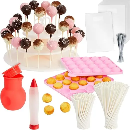 Bright Creations Cake Pop Maker Kit, Includes Melting Pot, Cake Pop Molds, Treat Bags, Twist Ties, Lollipop Sticks and Decorating Tools with 3-Tiered Dessert Stand (404 Total Pcs)