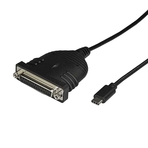 StarTech.com USB C to Parallel Printer Cable - DB25 Female Port for IEEE1284 Printers - Bus Powered - Printer Cable Adapter - USB to DB25 (ICUSBCPLLD25), Black, 6ft