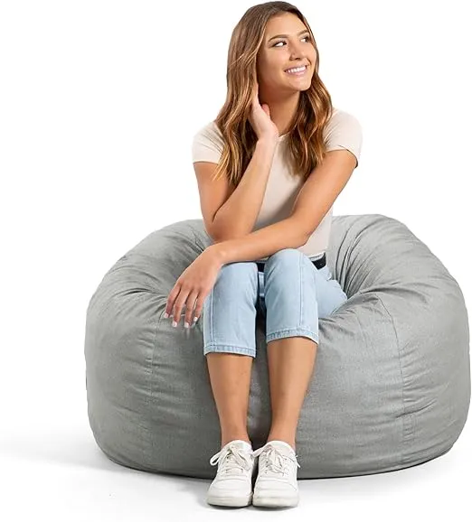 Big Joe Fuf Medium Foam Filled Bean Bag Chair with Removable Cover, Fog Lenox, Durable Woven Polyester, 3 feet Big