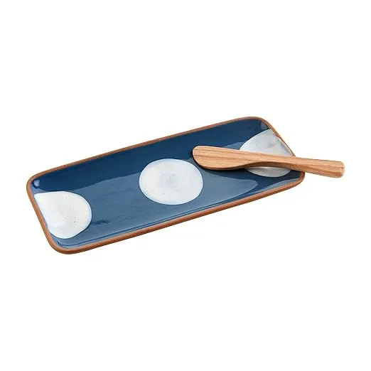 Mud Pie Blue Everything Plate Set; Plate 4" X 9" | Spreader 5 1/2"