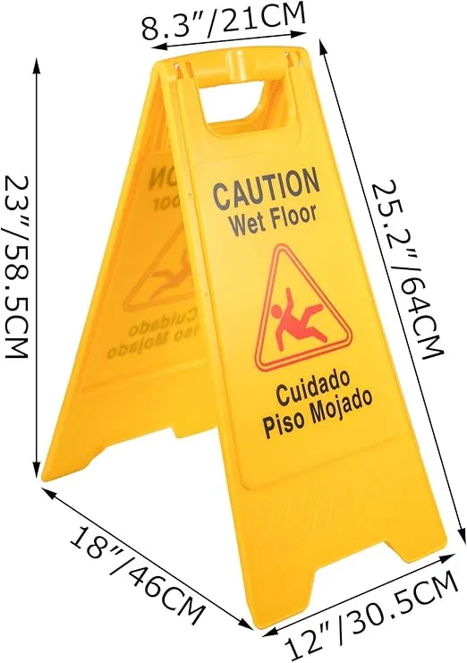 BestEquip 12 Pack Caution Wet Floor Sign 25-Inch Yellow Wet Floor Sign Double Sided Wet Floor Cones Fold-Out Bilingual Plastic Board for Indoors and Outdoors