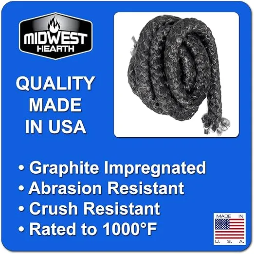 Midwest Hearth Wood Stove Replacement Gasket for Woodburning Stoves - Graphite Impregnated Fiberglass Gaskets (1/2" x 84" Rope)