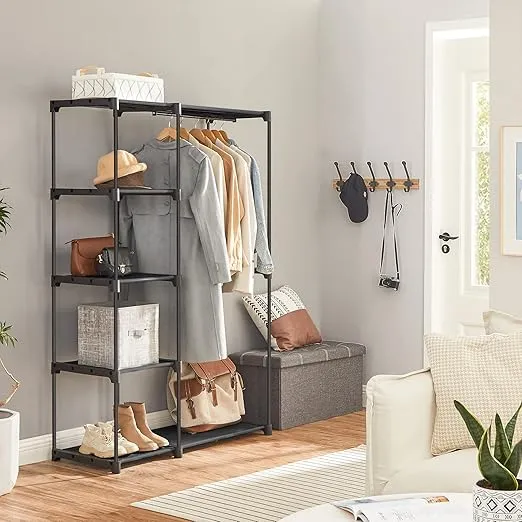 SONGMICS Portable Closet, Freestanding Closet Organizer, Clothes Rack with Shelves, Hanging Rods, Storage Organizer, for Cloakroom, Bedroom, 44.1 x 16.9 x 65 Inches, Black URYG24BK