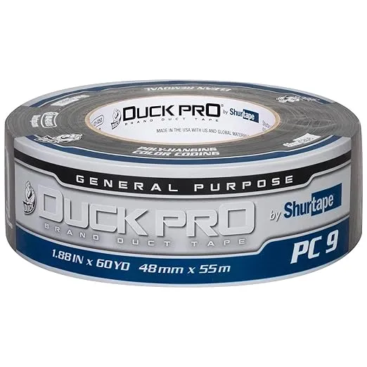 Shurtape Duck Pro Contractor Grade, Colored Cloth Duct Tape for Industrial Color Coding, Sealing, Seaming and Splicing, 48mm x 60yd, 9.0 mil, Black, 1 Roll (105462)