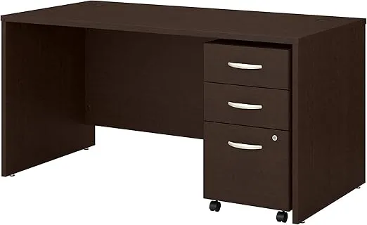 Bush Business Furniture Series C 60W x 30D Office Desk with 3 Drawer Mobile File Cabinet in Mocha Cherry