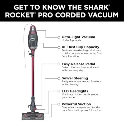 SHARK HV370 Rocket Pro Corded Stick Vacuum, Comet Red (Renewed)